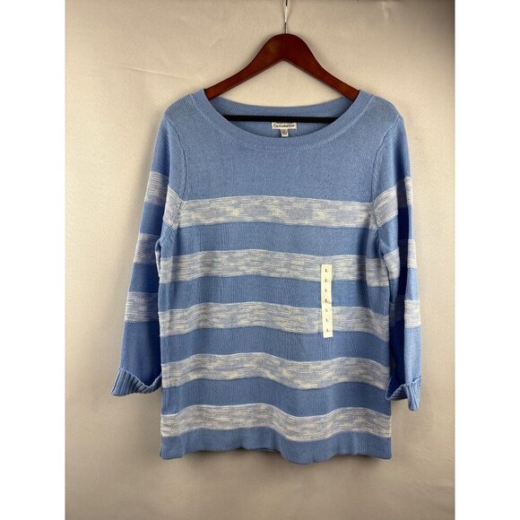 Croft & Barrow Womens Cotton Blue & White Striped Sweater Large - Picture 2 of 7